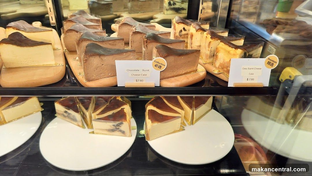 Cheesecake display in glass case