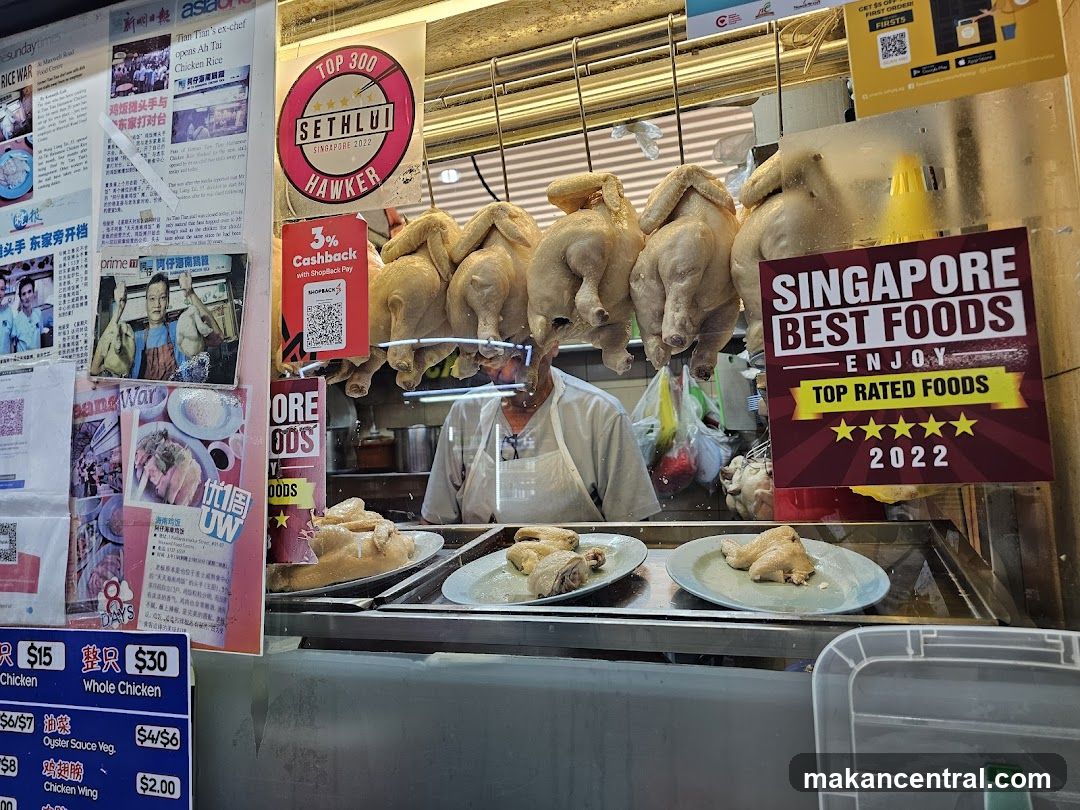 Hawker stall with roasted chickens
