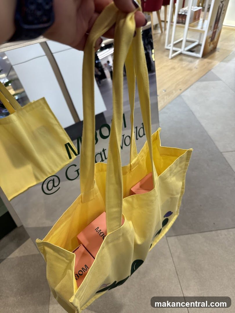 Yellow Tote Bag with Pink Boxes