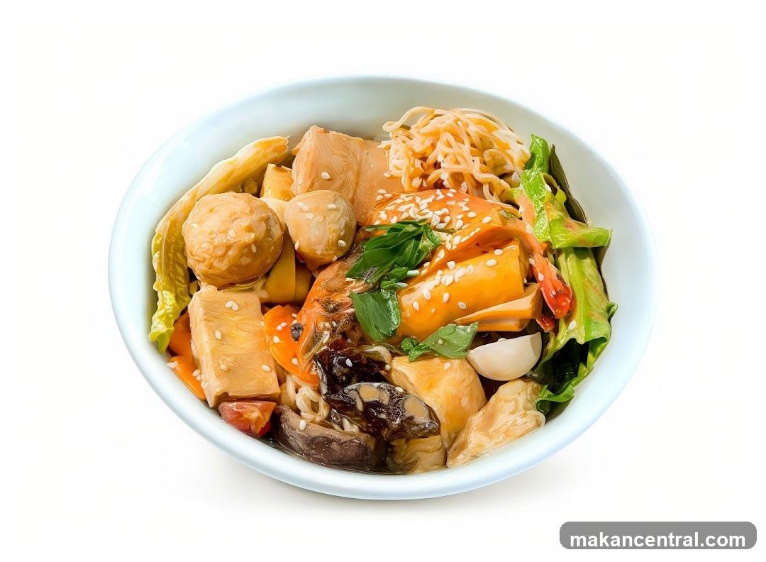 Bowl of Noodles with Various Toppings