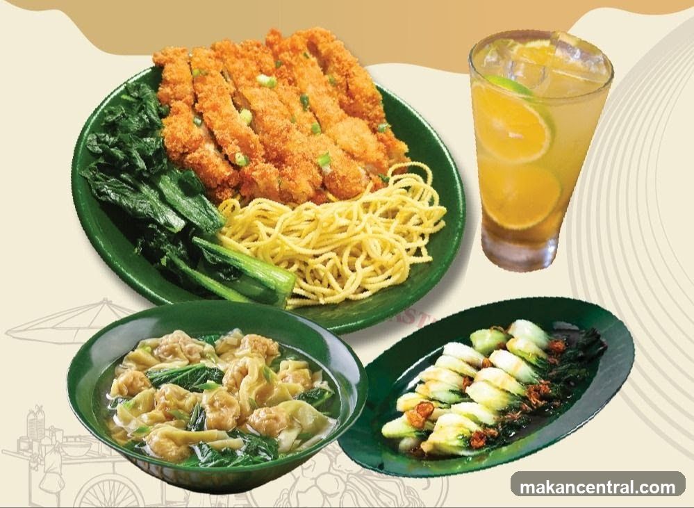 Noodle and Wonton Dish with Drink