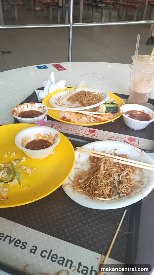 Food remains at a food court table