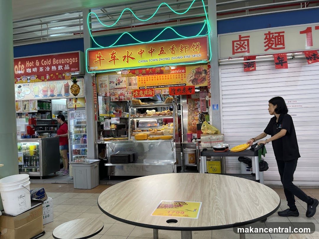 Food court interior with multiple stalls