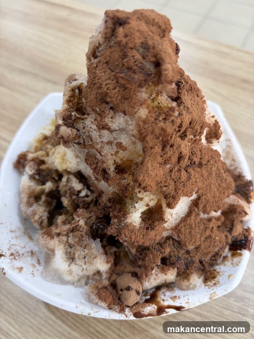 Chocolate-flavored shaved ice dessert