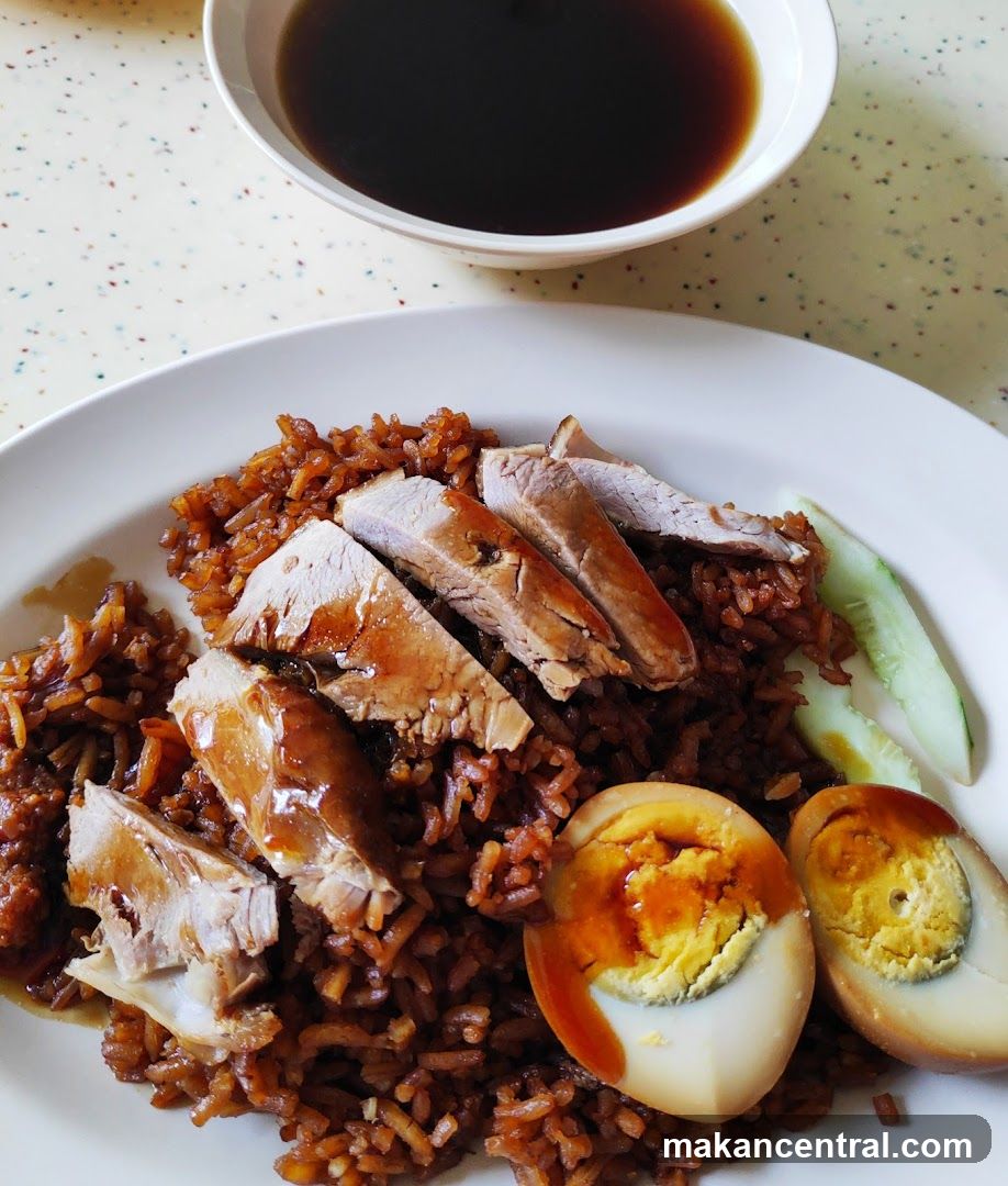 Food Plate with Rice, Meat, Egg, and Sauce