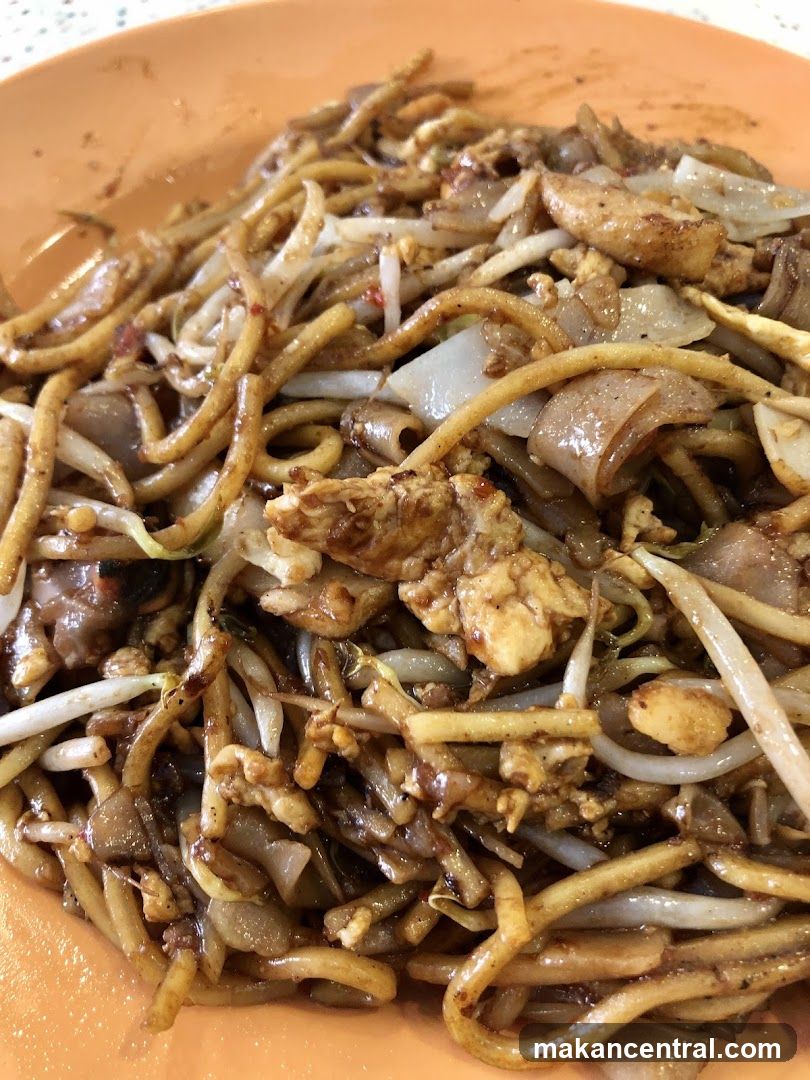 Stir-fried noodles with chicken and bean sprouts