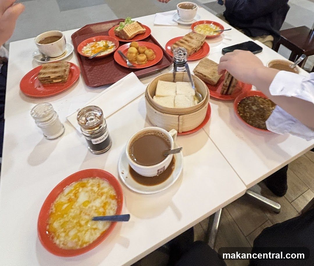 Table with breakfast spread