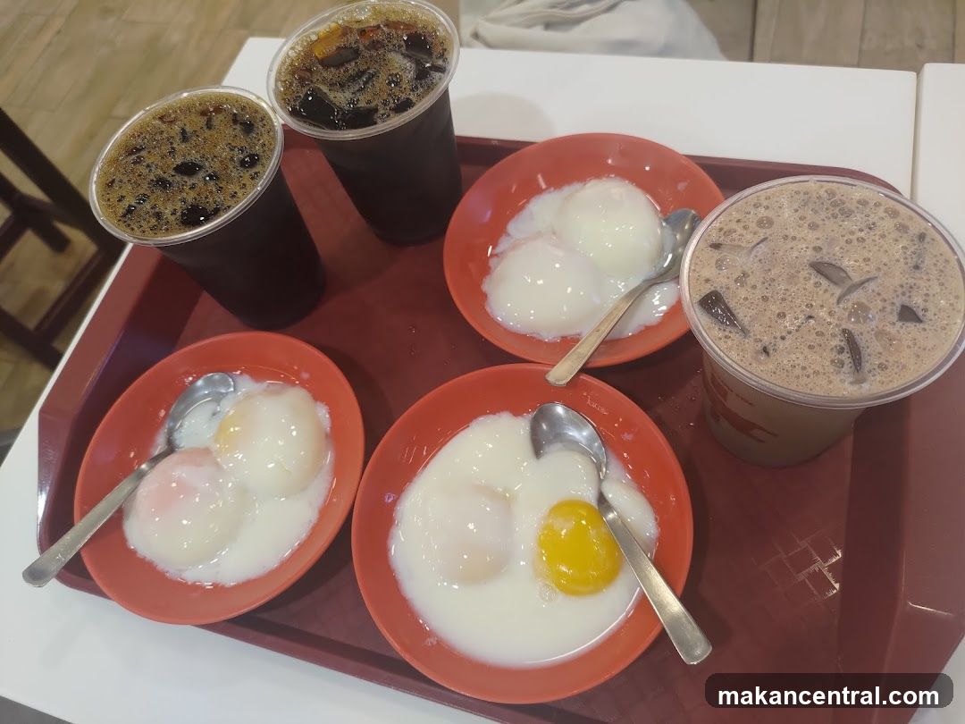 Soft-boiled eggs and iced drinks