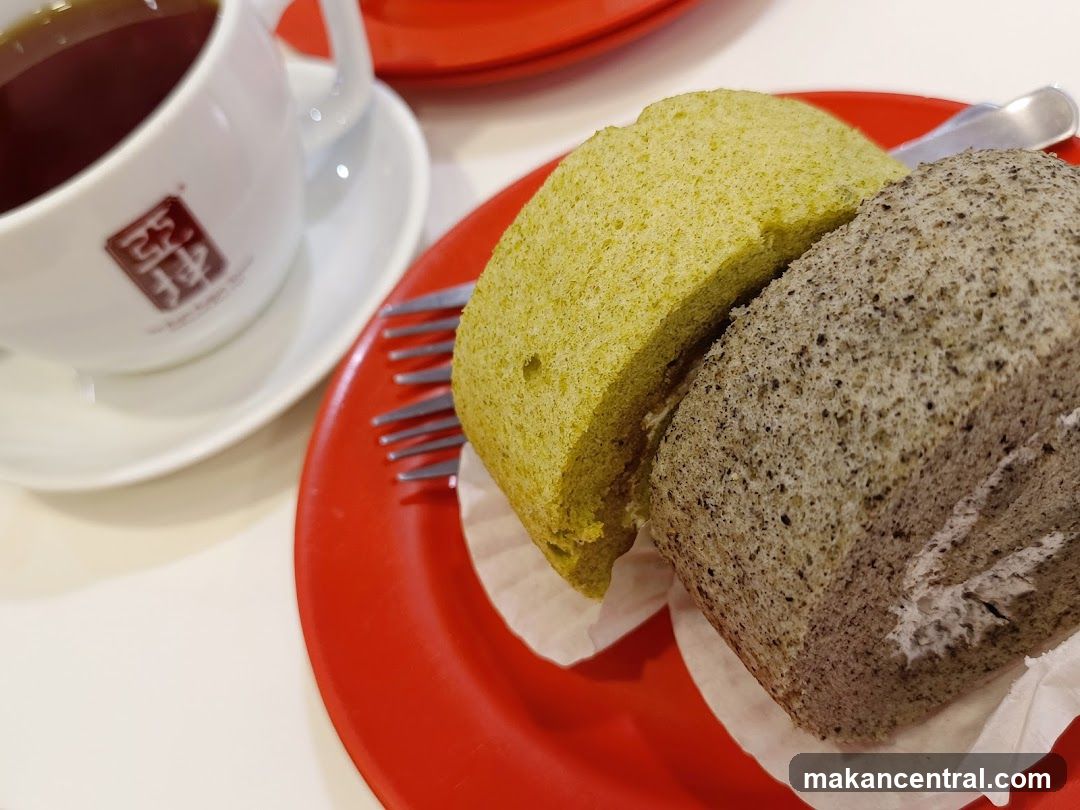 Matcha and Black Sesame Swiss Rolls with Tea