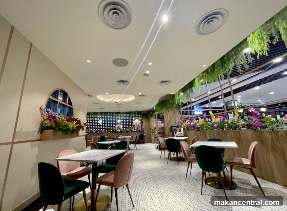 Cafe Interior with Floral Decor
