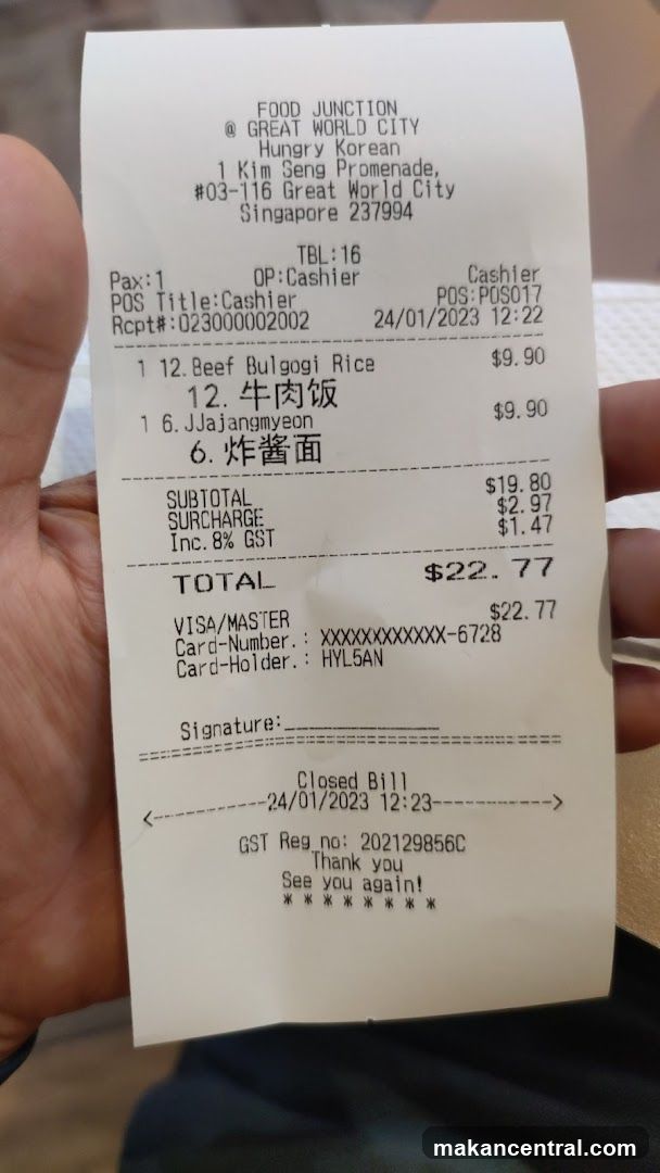 Receipt from Hungry Korean