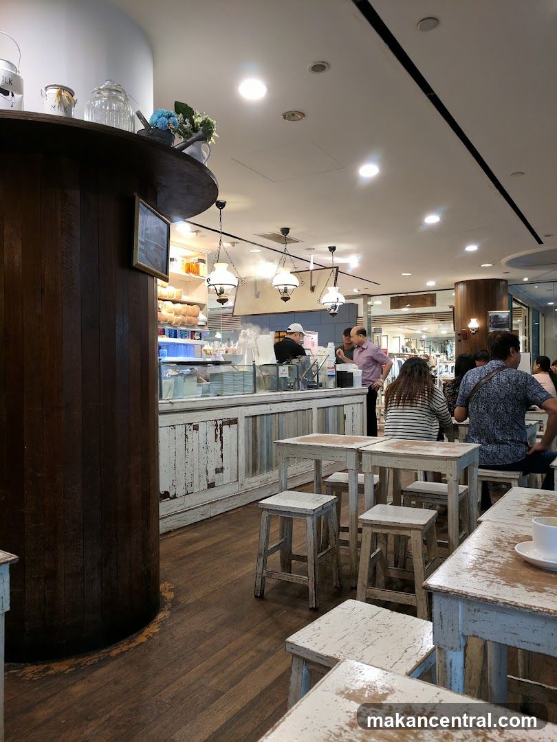 Cafe Interior with Wooden Tables and Stools