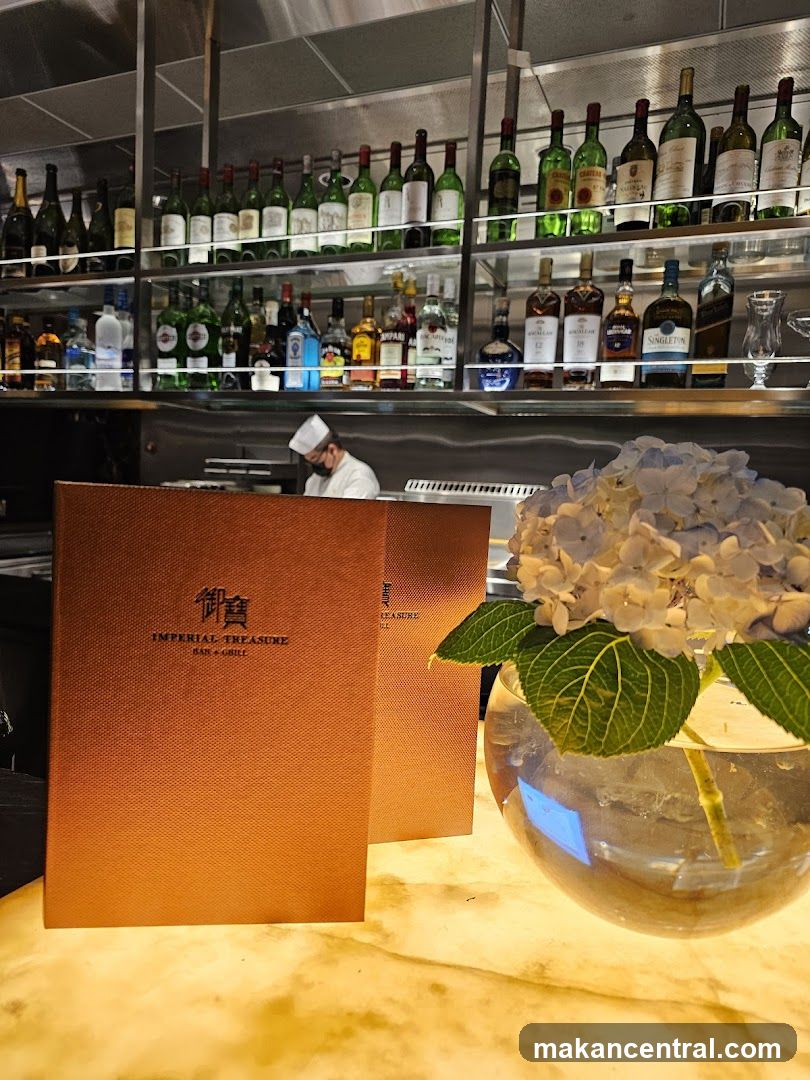 Restaurant Bar with Menus and Flowers
