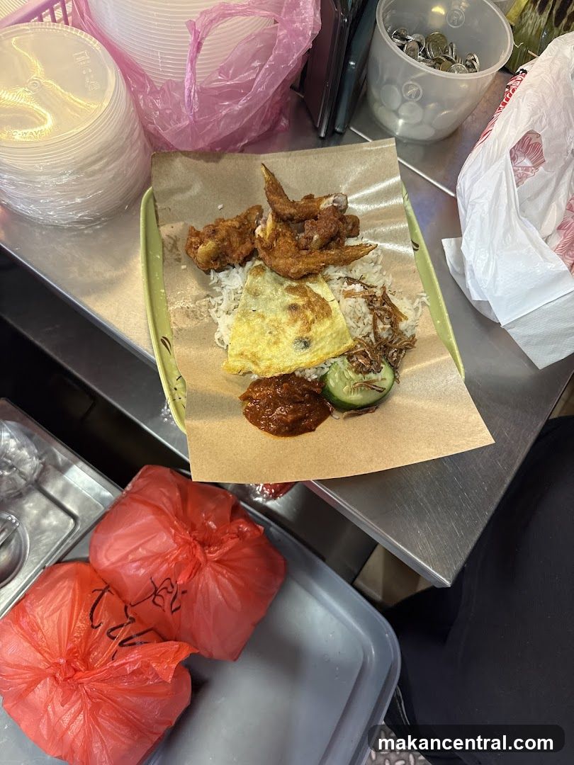 Nasi Lemak with Fried Chicken Wings