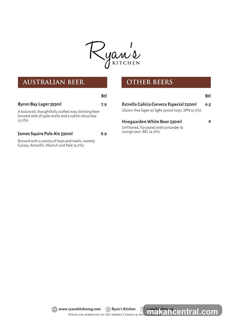 Ryan's Kitchen Beer Menu