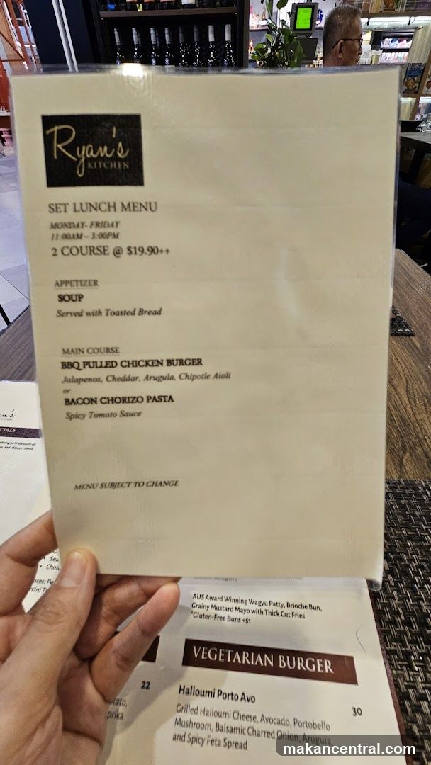 Ryan's Kitchen Set Lunch Menu