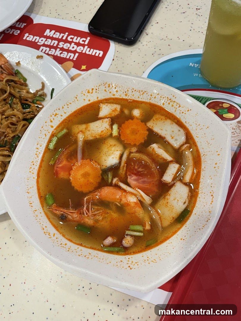 Tom Yum Soup with Noodles and Drink