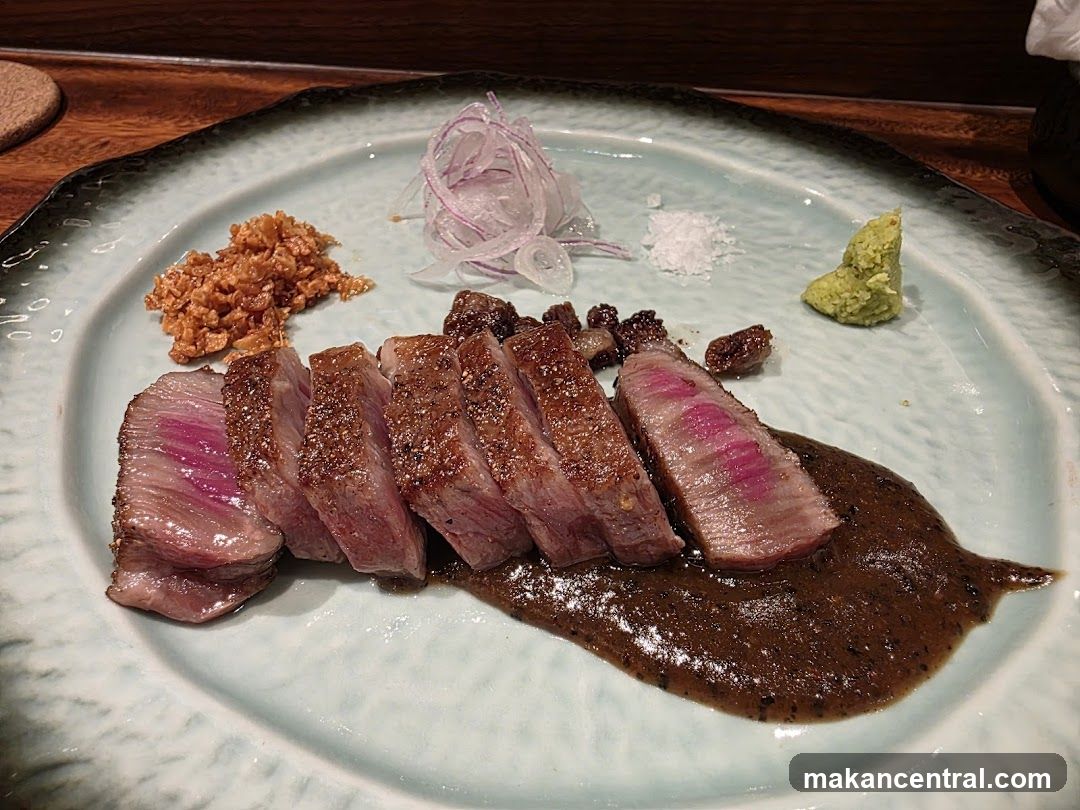 Sliced Steak with Sauce and Accompaniments
