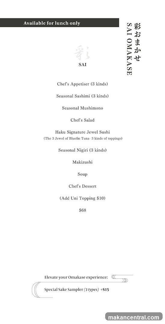 SAI OMAKASE Lunch Menu