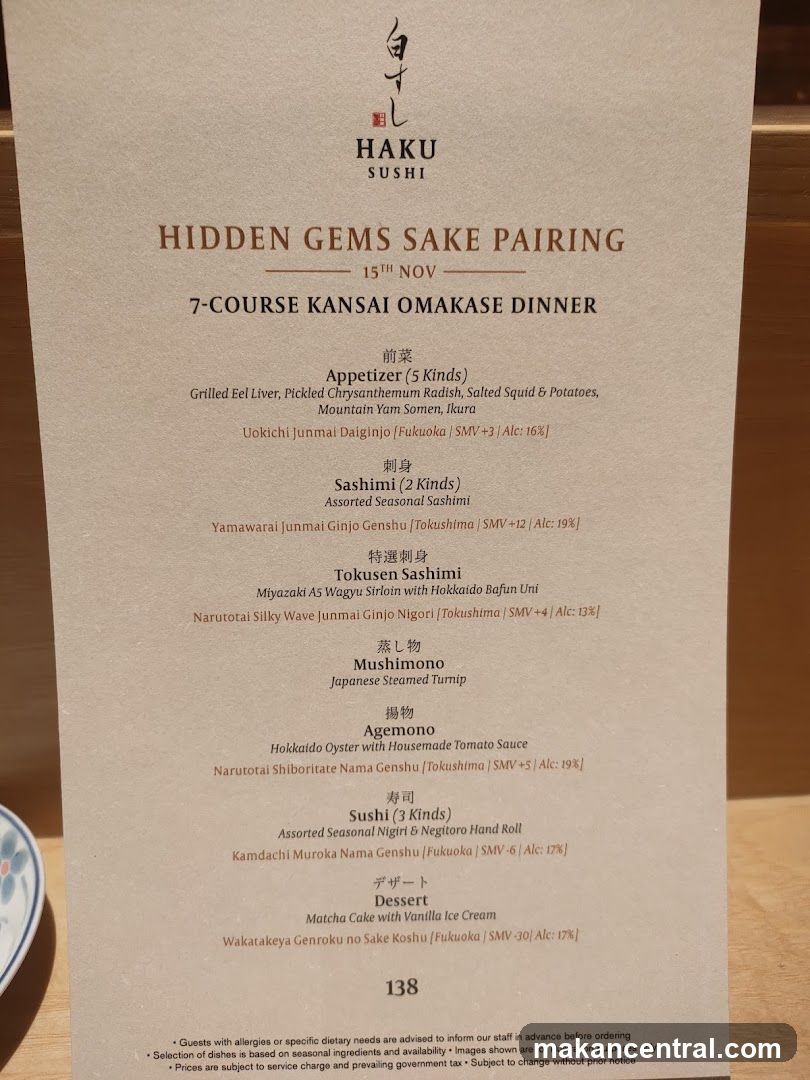 HAKU SUSHI HIDDEN GEMS SAKE PAIRING 7-COURSE KANSAI OMAKASE DINNER
