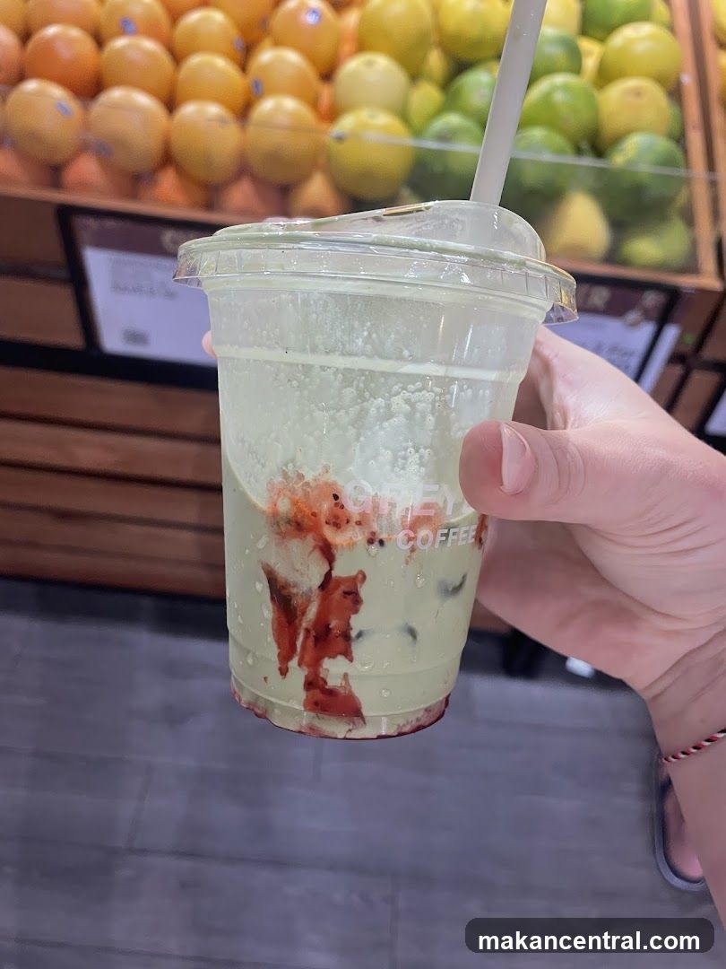 Matcha Drink with Strawberry Swirl