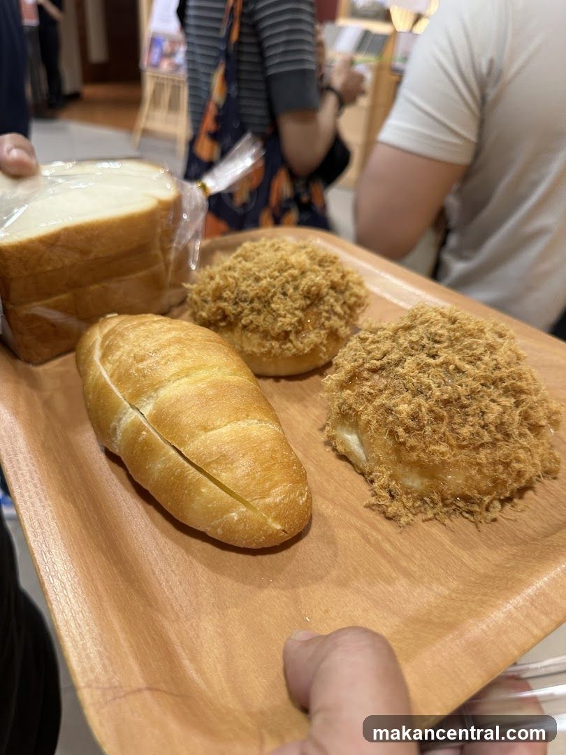 Bread and pastries on a tray