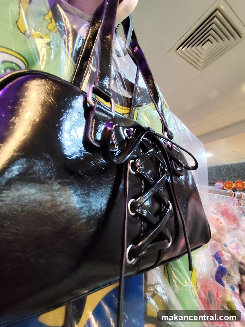Black Patent Handbag with Lacing Detail