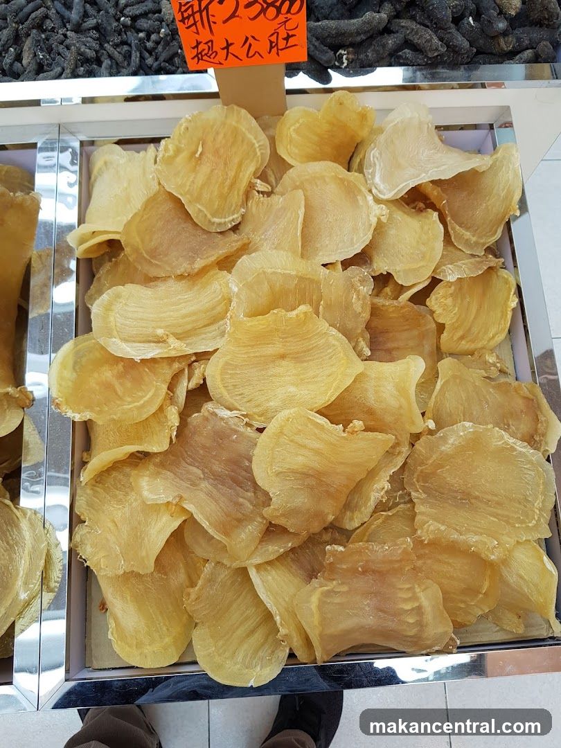 Display of dried goods in a market stall