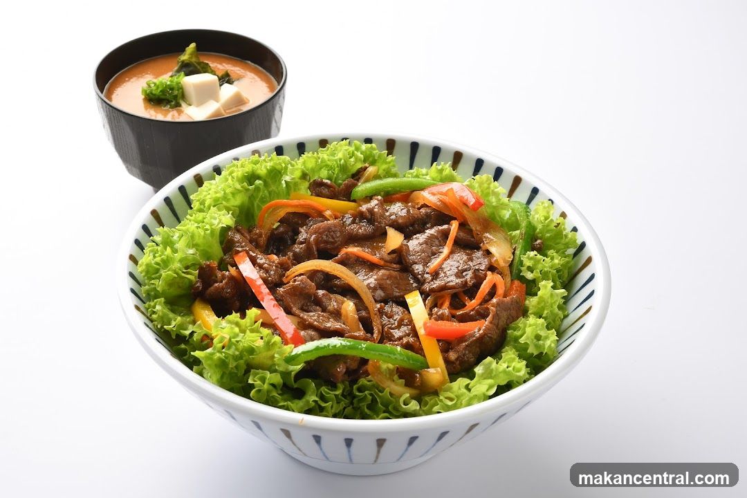 Beef and Vegetable Bowl with Miso Soup
