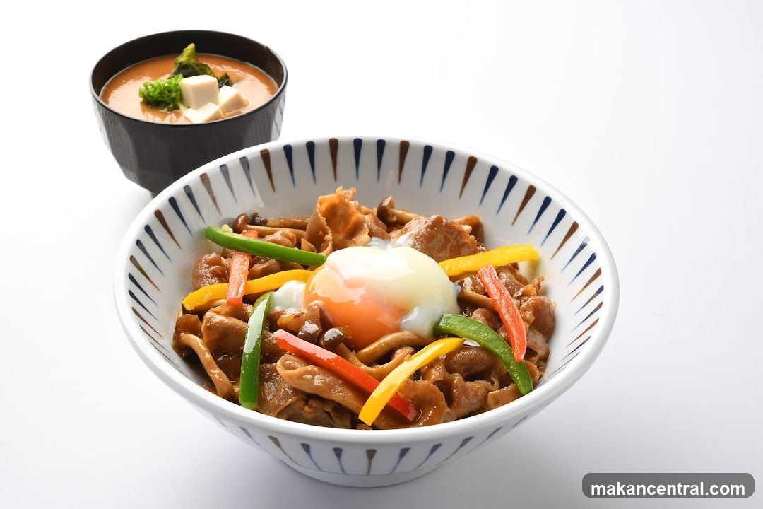 Pork and Mushroom Rice Bowl with Egg and Soup