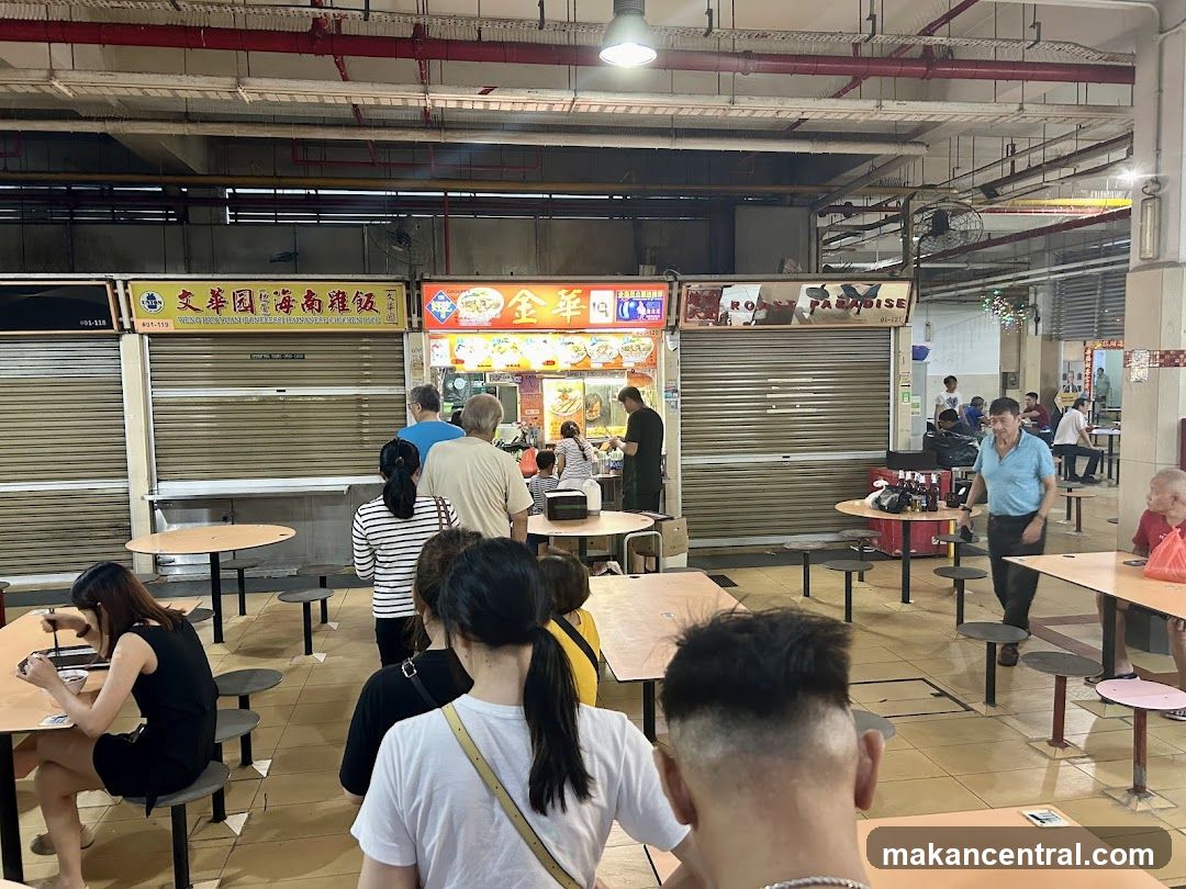 Food court with people queuing and dining