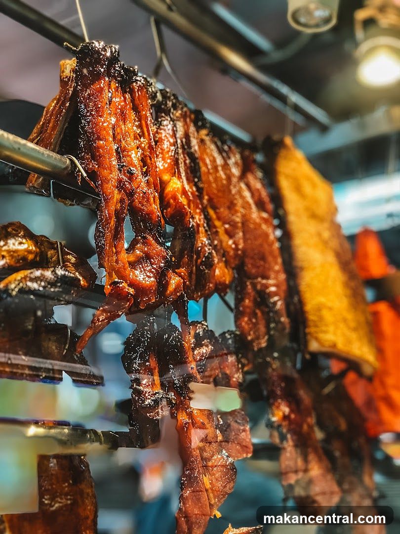 Roasted Meats Hanging in a Display