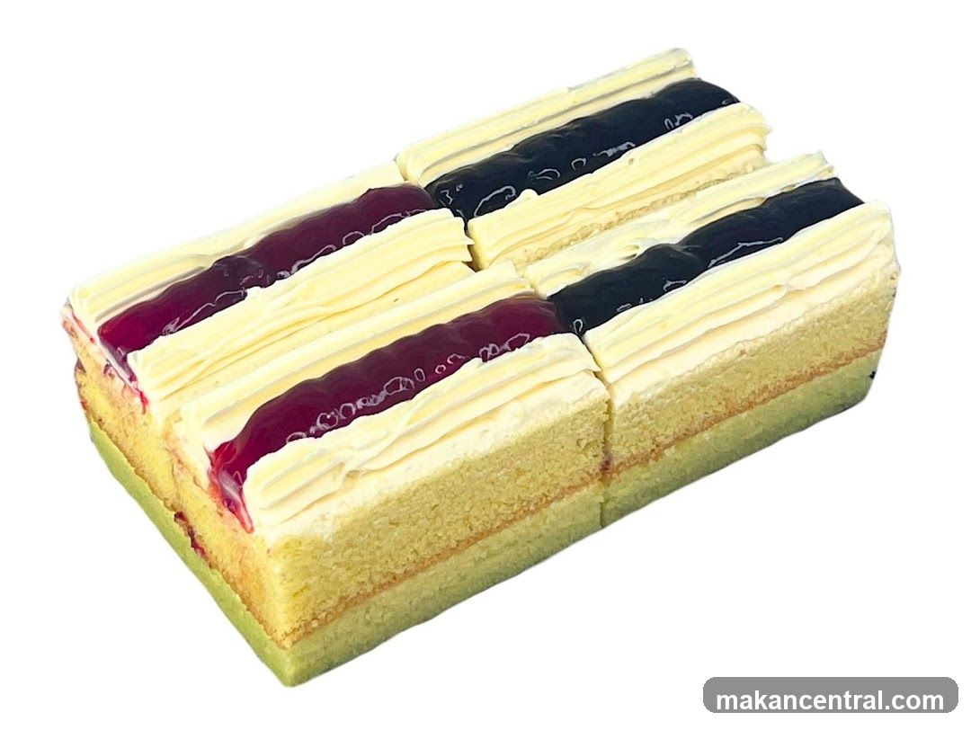 Rectangular Cakes with Cream and Fruit Filling