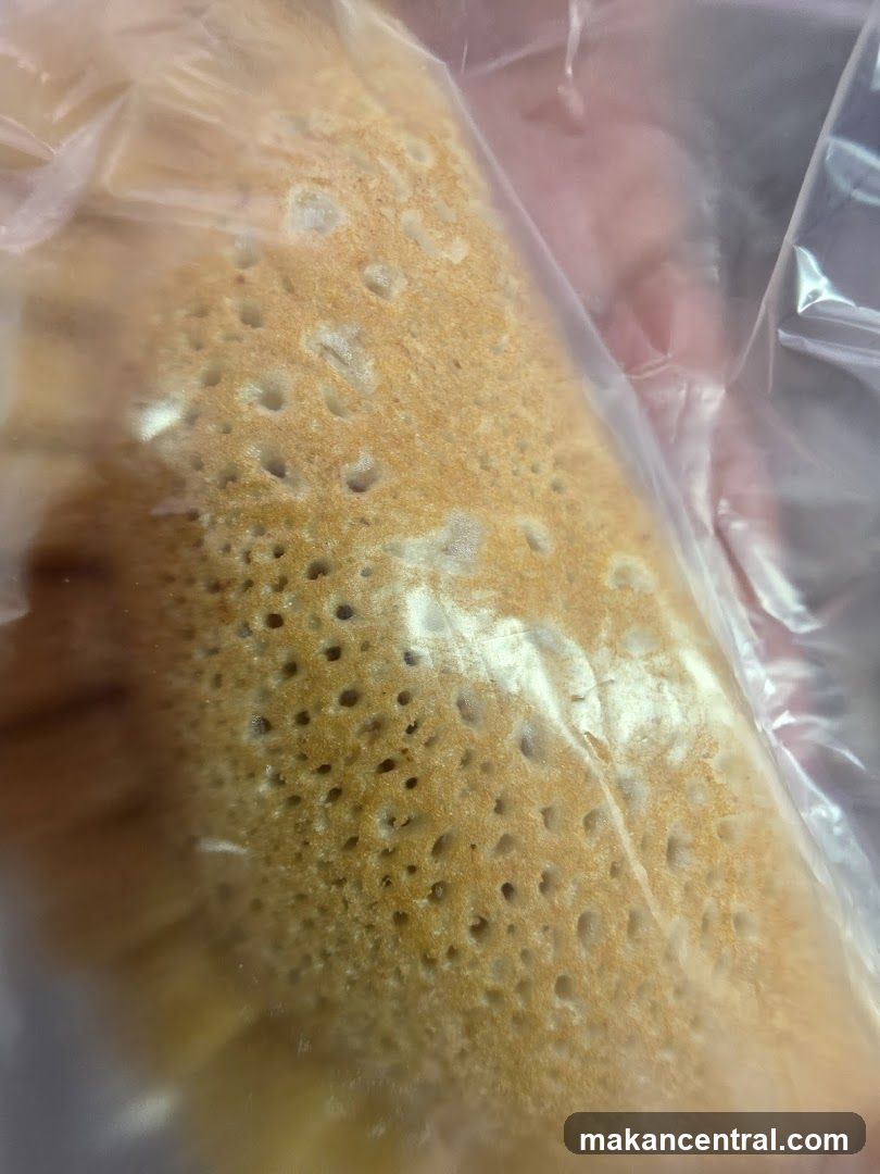 Close-up of a crepe in plastic packaging