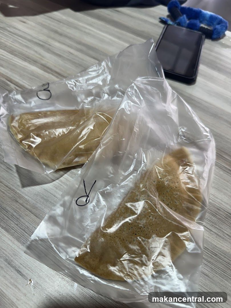 Two crepes in plastic bags