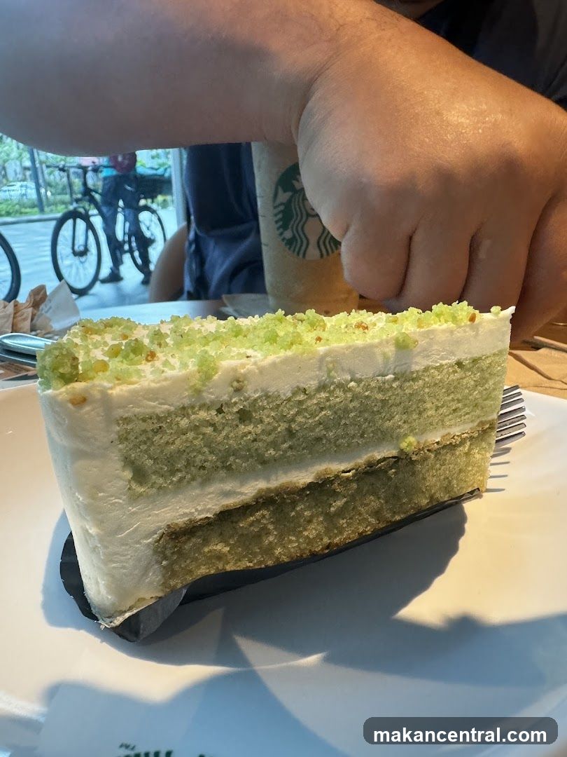 Slice of Green Layer Cake with Iced Coffee