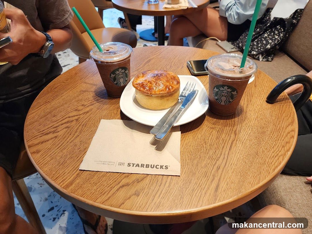 Starbucks drinks and pie