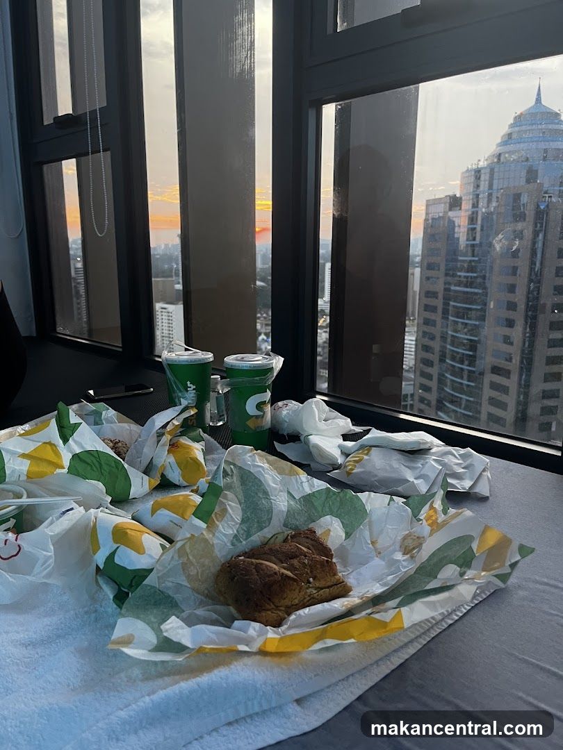 Subway Sandwiches and Drinks with City View