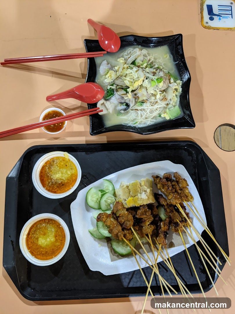 Food Tray with Noodles and Satay