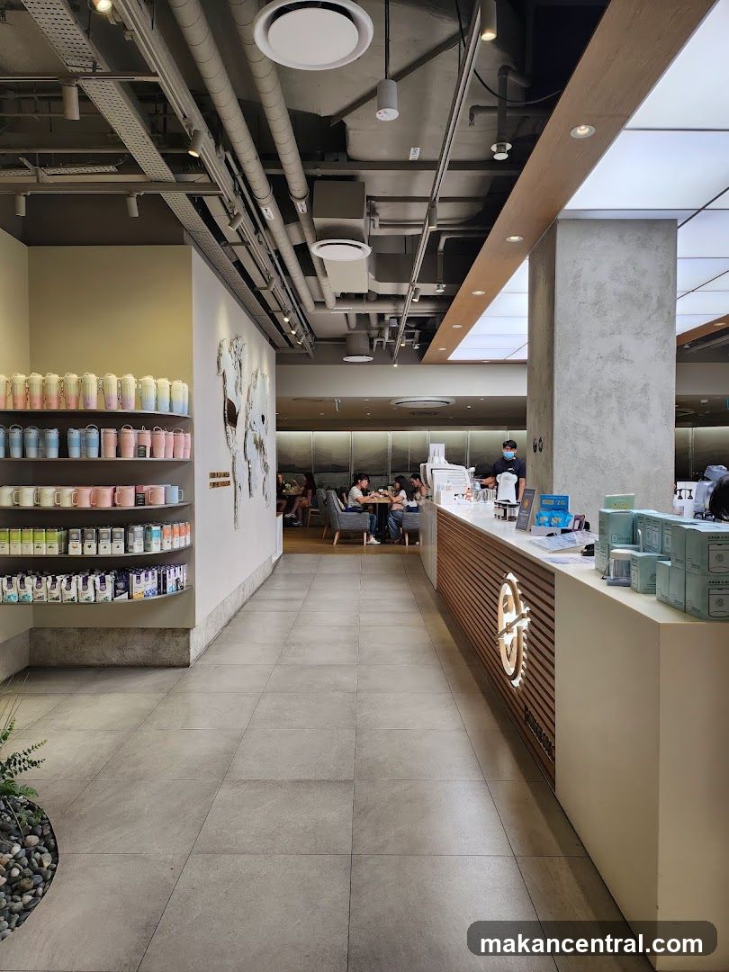 Modern Cafe Interior with Merchandise Display