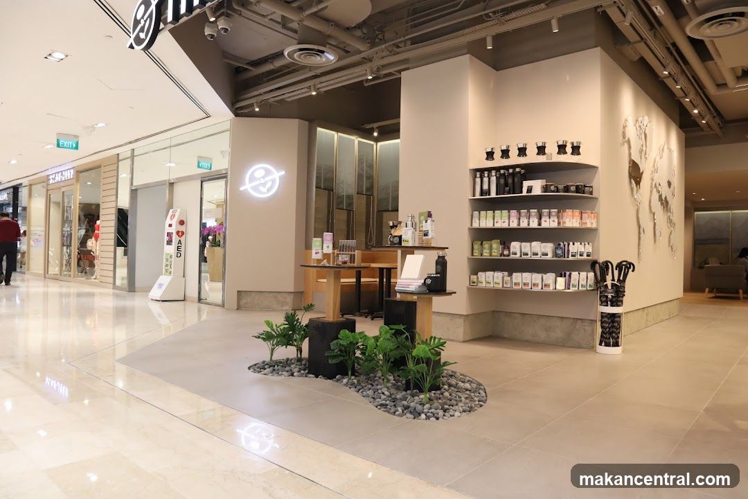 Modern retail space with shelves of products
