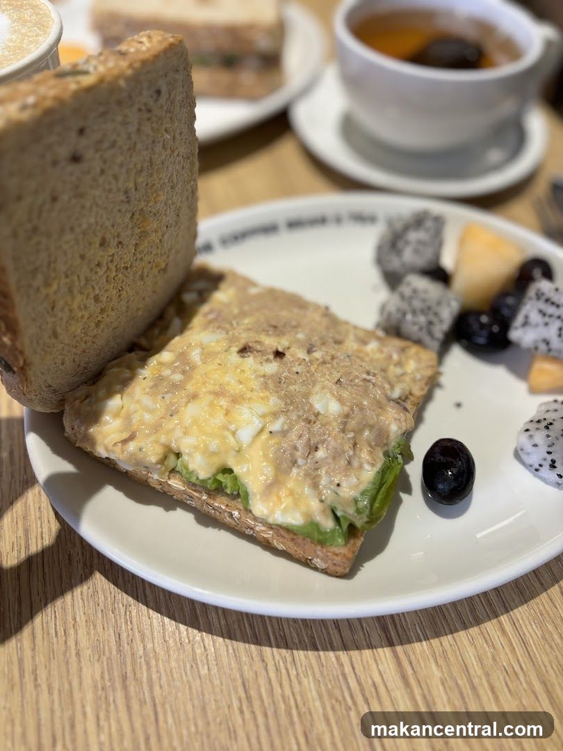 Tuna Sandwich with Fruit and Tea