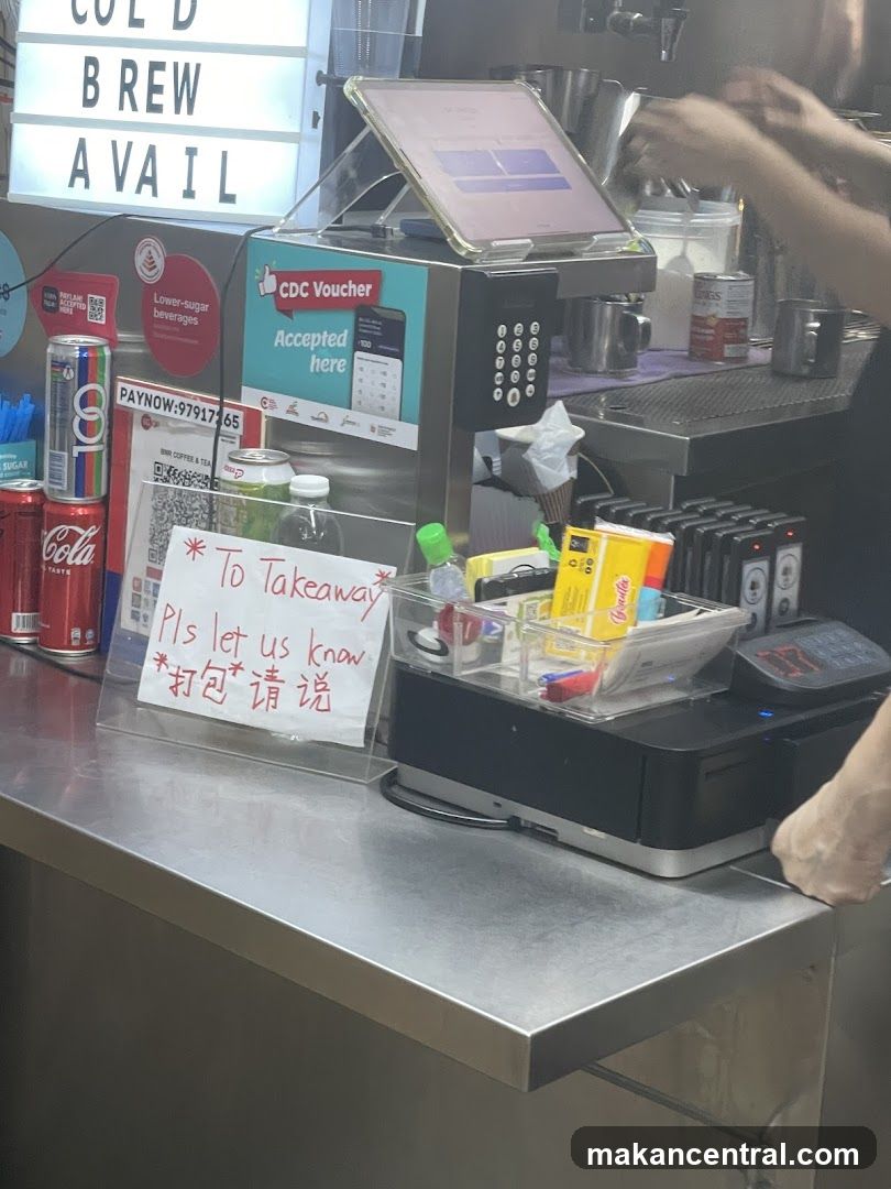 Counter with payment terminal and signage