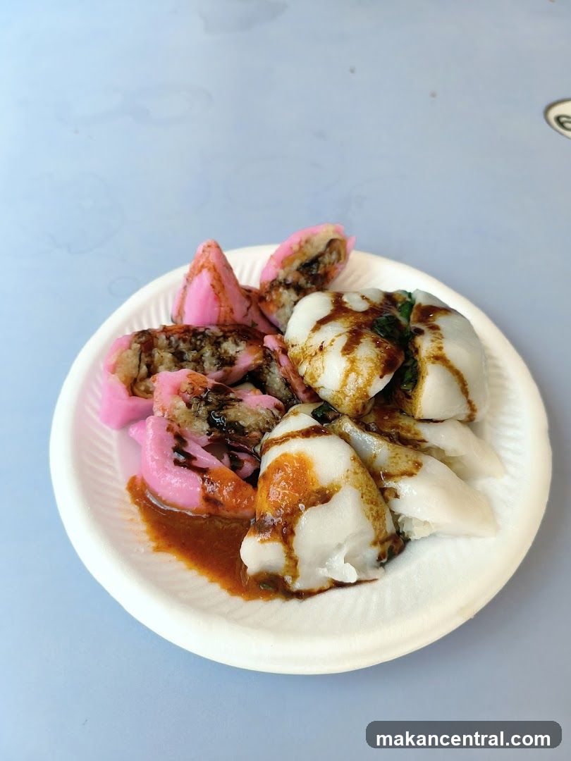 Pink and White Dumplings with Sauce
