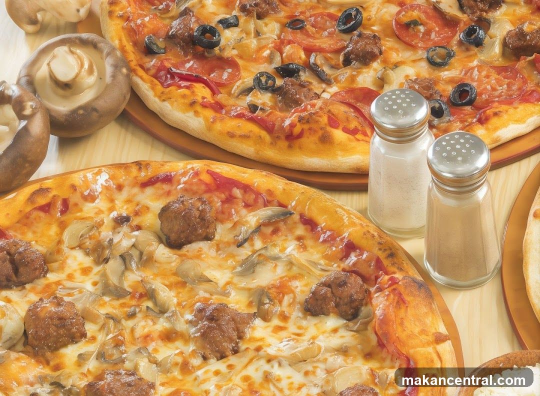 Two Pizzas with Mushrooms and Meatballs