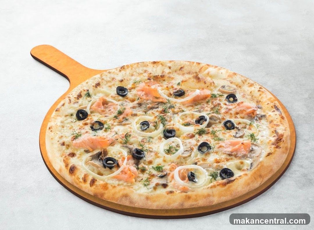 Salmon and Olive Pizza