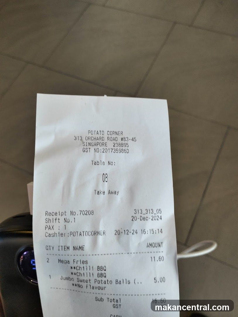 Receipt from Potato Corner