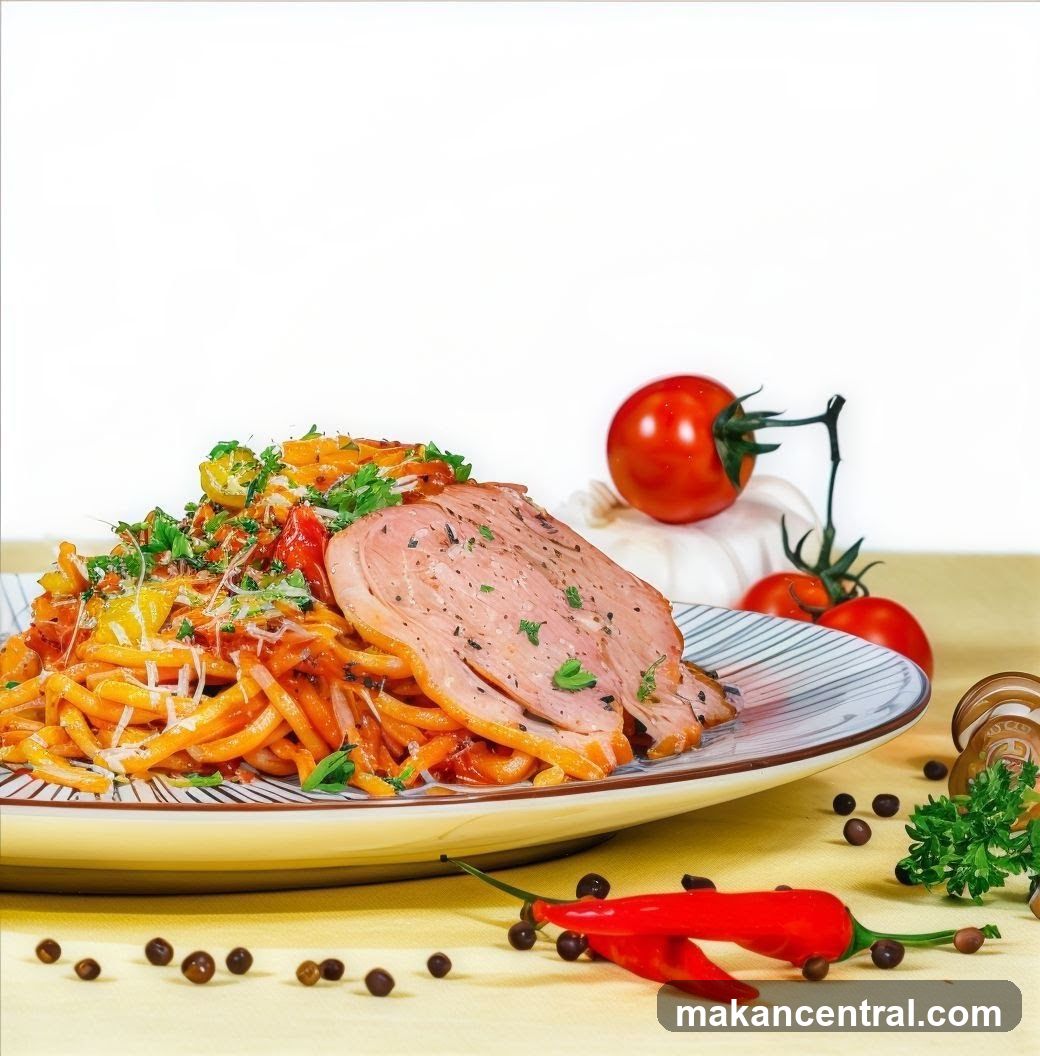 Pasta with Sliced Meat and Vegetables