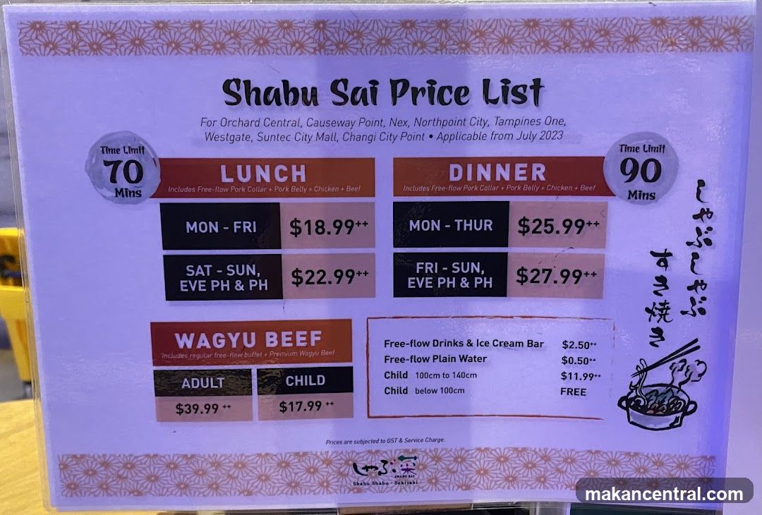 Shabu Sai Price List