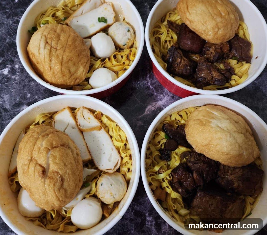 Four bowls of noodles